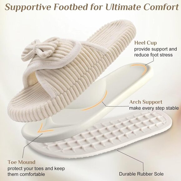 🆕Woman Beige Arch Support Open Toe Orthopedic Adjustable Home Indoor Slippers - Picture 6 of 10